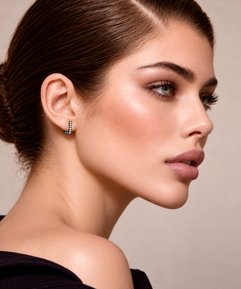 ER246B B.Tiff Black Pavé L-Bar Earrings