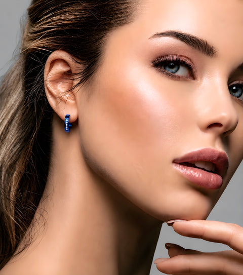 ER305BL B.Tiff Blue Pavé 10-Stone Hoop Earrings