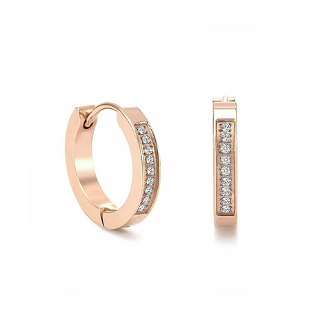 ER305RG B.Tiff Rose Gold Pavé 18-Stone Hoop Earrings