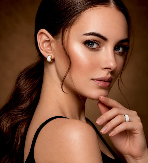 ER800GW B.Tiff White Enamel Gold Earrings