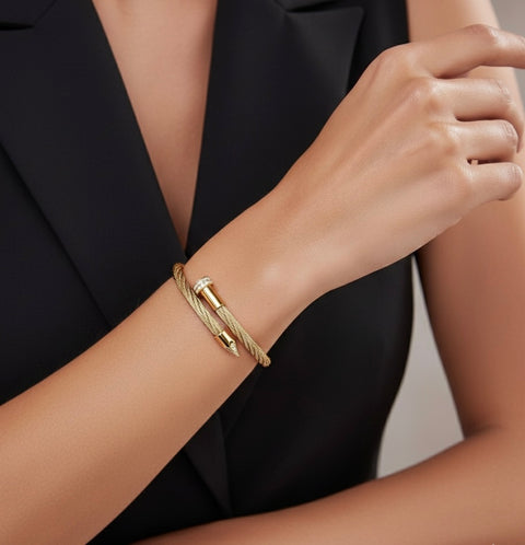 BG005G B.Tiff Gold Pavé Pointe Cable Bangle Bracelet