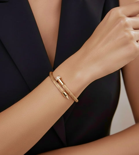 BG005RG B.Tiff Rose Gold Pavé Pointe Cable Bangle Bracelet