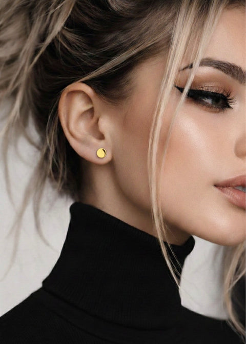 ER003GP B.Tiff High Polish Gold Plain Round Stud Earrings