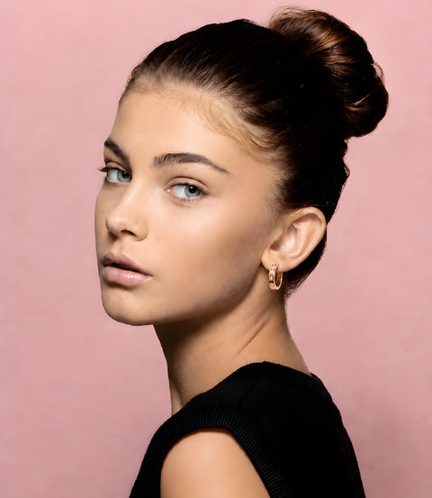 ER408RG B.Tiff Rose Gold Pavé 16-Stone Hoop Earrings