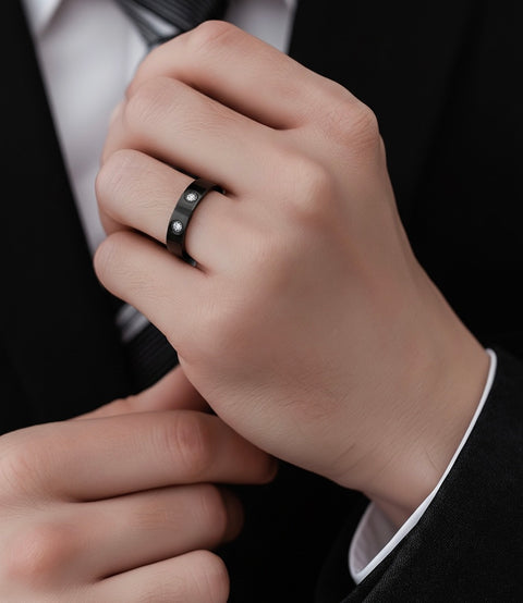 RG808B B.Tiff Matte Black 8-Stone Pave Ring