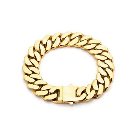 BG160G B.Tiff High Polish 16mm Gold Flat Cuban Link Bracelet
