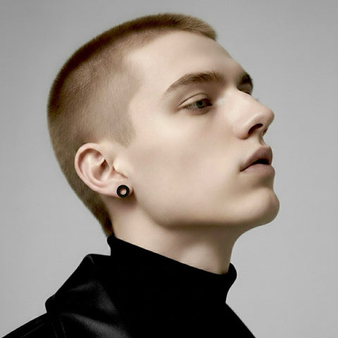 ER001B B.Tiff Black Open Circle Stud Earrings