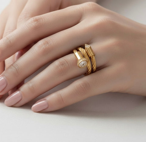 RG115RG B.Tiff Rose Gold Pavé Pointe Cable Adjustable Ring