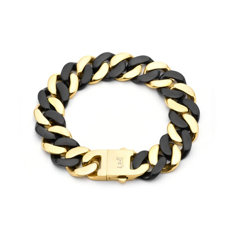 BG160BG B.Tiff High Polish 16mm Black & Gold Flat Cuban Link Bracelet