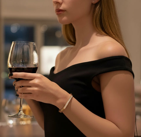 BG017RG B.Tiff Rose Gold Edge Pave Hexagon Bangle Bracelet