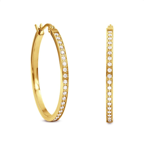 ER312G B.Tiff Gold Pavé 42-Stone Classic Medium Hoop Earrings