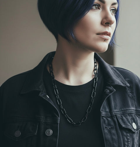 C200B B.Tiff Black Paperclip Chain Necklace