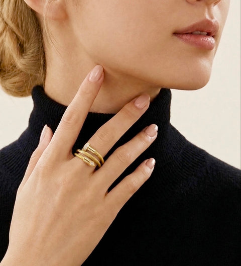 RG115G B.Tiff Gold Pavé Pointe Cable Adjustable Ring