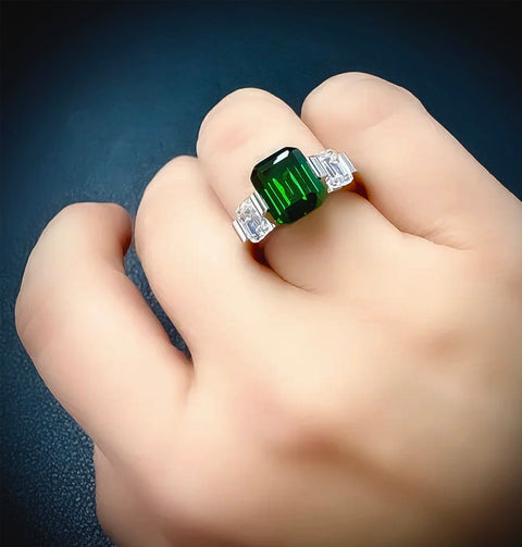RG208GR B.Tiff 3-Stone 3 ct Green Emerald Cut Engagement Ring