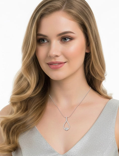 PT306W B.Tiff 1 ct Solitaire Pave Larme Pendant Necklace