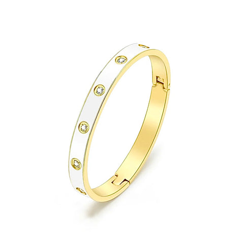 BG808EWG B.Tiff 8-Stone Bold White Enameled Gold Bangle Bracelet