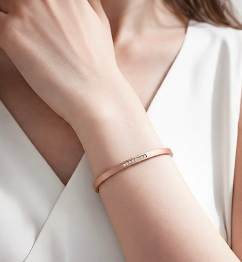 BG309RG B.Tiff Rose Gold 9-Stone Pave Bangle Bracelet