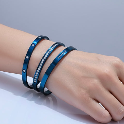 BG308BL B.Tiff 8-Stone Blue Bangle Bracelet