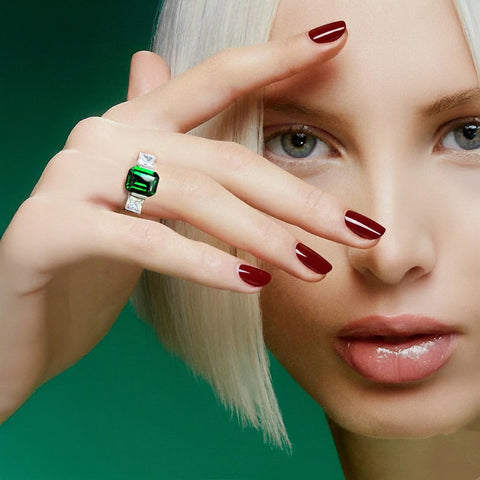 RG208GR B.Tiff 3-Stone 3 ct Green Emerald Cut Engagement Ring