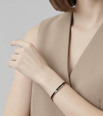 BG301GB B.Tiff "The Hamptons" Black Enamel Gold Bangle Bracelet