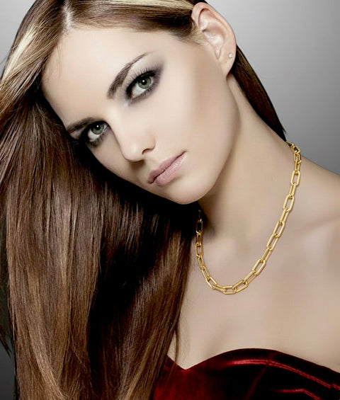 C860G B.Tiff "Jemma" Paperclip Flat Long Adjustable Link Gold Plated Necklace