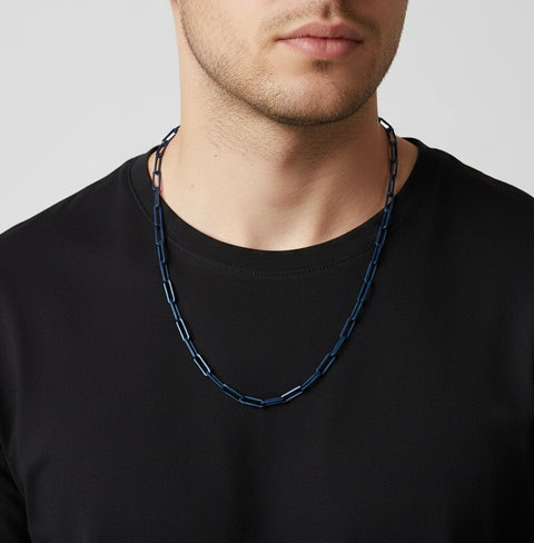 C860BL B.Tiff "Jemma" Paperclip Flat Long Adjustable Link Blue Necklace