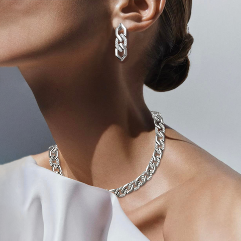 C101W B.Tiff Pavé High Polish Flat Angular Cuban Link Necklace