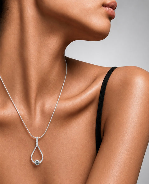 PT306W B.Tiff 1 ct Solitaire Pave Larme Pendant Necklace