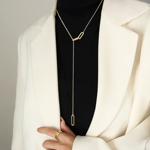 PT330G B.Tiff Adjustable Gold Thin Rolo Chain Necklace with Paperclip Links