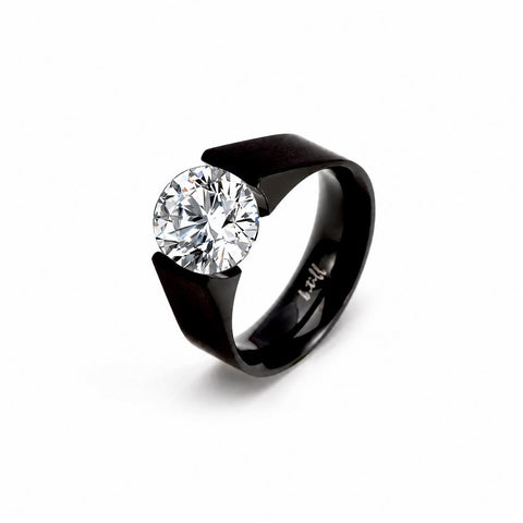 RG093MB-3ct B.Tiff 3 ct Moissanite Round Black Solitaire Engagement Ring