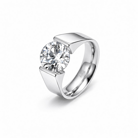 RG093MW-3ct B.Tiff 3 ct Moissanite Round Solitaire Engagement Ring