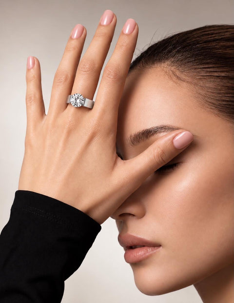 RG093MW-3ct B.Tiff 3 ct Moissanite Round Solitaire Engagement Ring