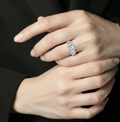 RG206W B.Tiff Tension 2 ct Cushion Cut with Emeralds Engagement Ring