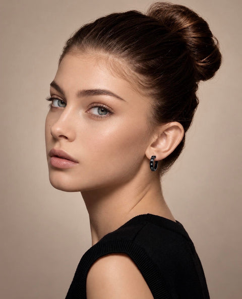 ER408B B.Tiff Black Pavé 16-Stone Hoop Earrings