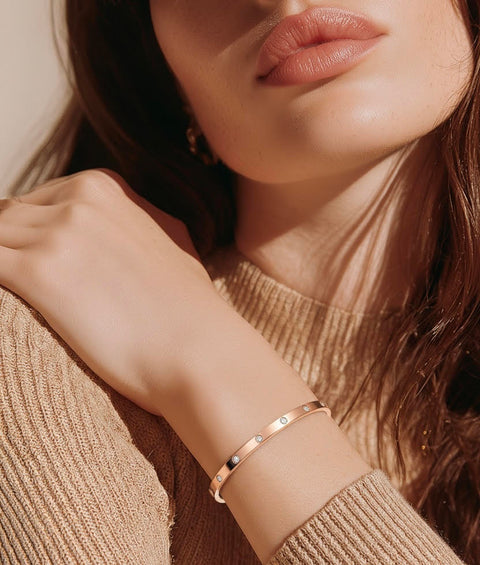 BG308RG B.Tiff 8-Stone Matte Rose Gold Plated Bangle Bracelet