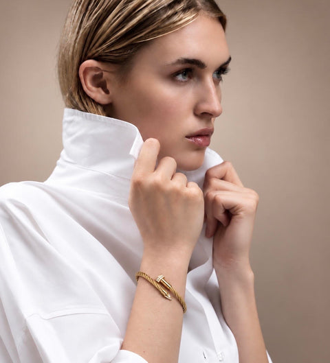 BG005G B.Tiff Gold Pavé Pointe Cable Bangle Bracelet
