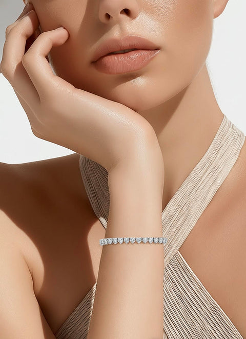 BG399W B.Tiff 4mm Heart Tennis Bracelet - Thin