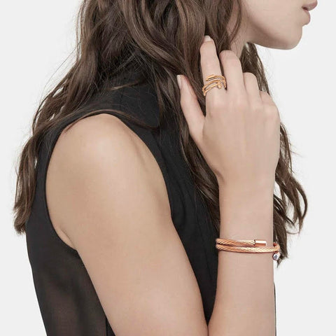 RG115RG B.Tiff Rose Gold Pavé Pointe Cable Adjustable Ring