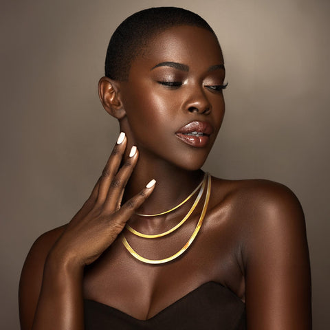 C002G B.Tiff 2mm Herringbone Gold Plated Chain Necklace