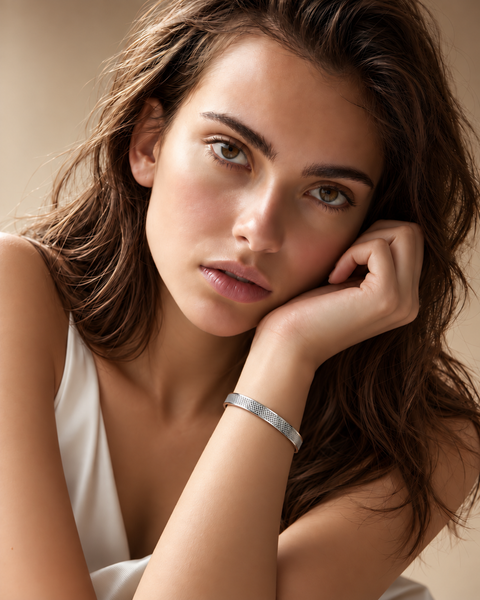 BG800W B.Tiff Simplicity Cross Hatch Bangle Bracelet