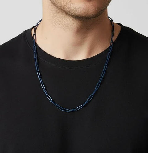 C860BL B.Tiff "Jemma" Paperclip Flat Long Adjustable Link Blue Necklace