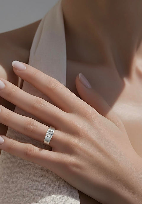 RG097W B.Tiff Tension 1 ct Princess Cut Tall Solitaire Ring