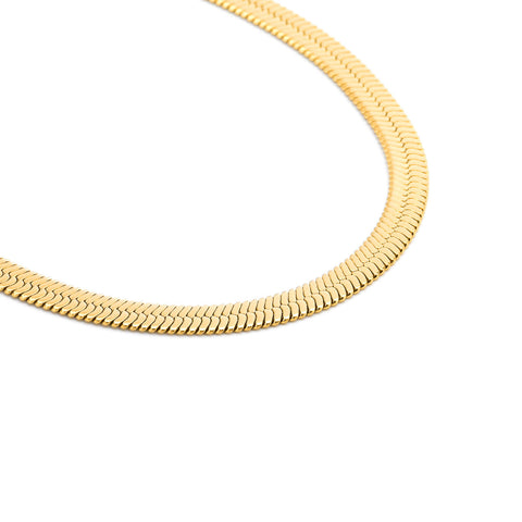 C006G B.Tiff 6mm Herringbone 18K Gold Plated Chain Necklace