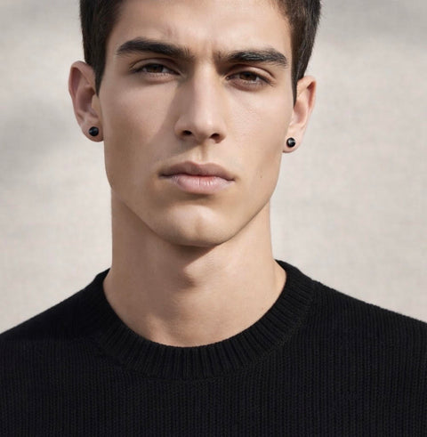 ER003B B.Tiff Black Matte Plain Round Stud Earrings