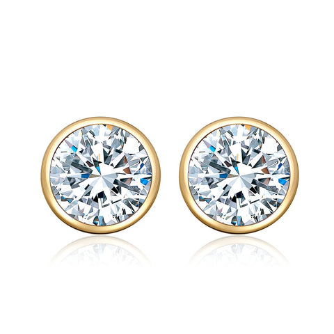 EK101G B.Tiff 18K Solid Gold 1 ct Moissanite Bezel Solitaire Stud Earrings