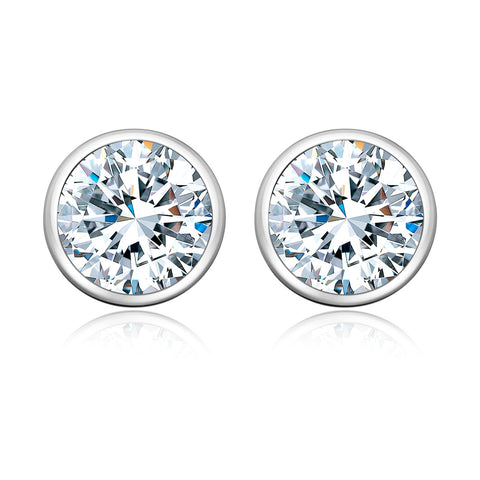 EK101W B.Tiff 18K Solid White Gold 1 ct Moissanite Bezel Solitaire Stud Earrings