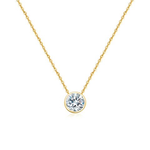 PK201G B.Tiff 18K Solid Gold 2 ct Moissanite Bezel Solitaire Pendant