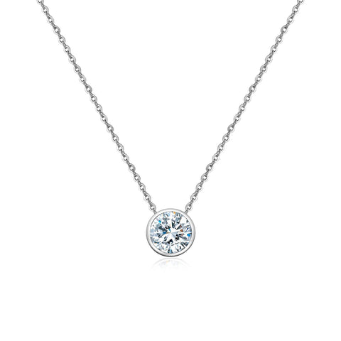PK201W B.Tiff 18K Solid White Gold 2 ct Moissanite Bezel Solitaire Pendant
