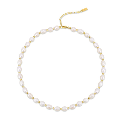 PT801G B.Tiff Gold Beads Interlaced Pearl Necklace