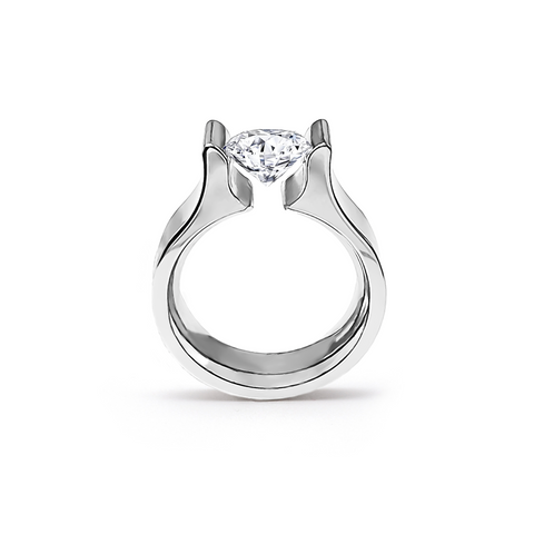 RG092W B.Tiff Tension 1 ct Round Solitaire Tall Edge Engagement Ring